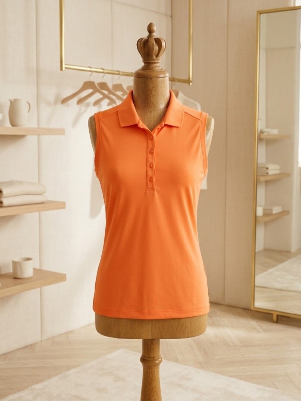 Nike Fluorescent Orange Sleeveless Polo Shirt Size Medium